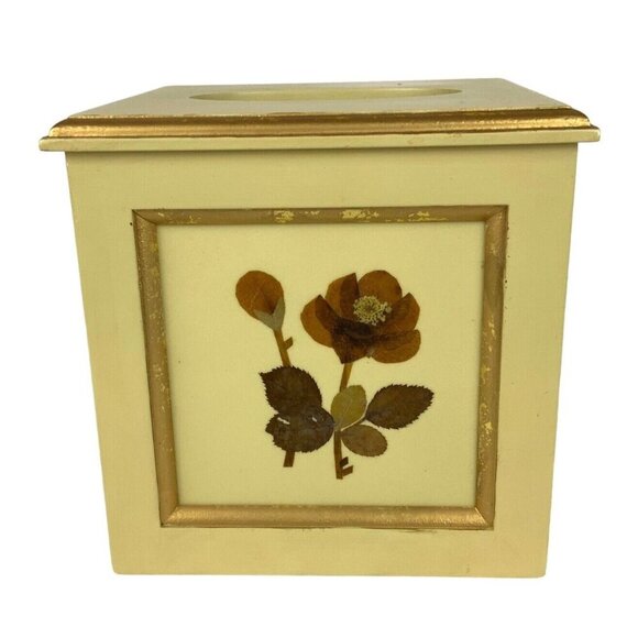 Vintage Wooden Floral Waste Basket and Tissue Box Cover Set Floral Cottagecore - Picture 10 of 15